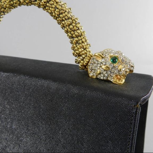 Rare 60’s Black Jeweled Panther Head Clutch - Picture 2 of 7